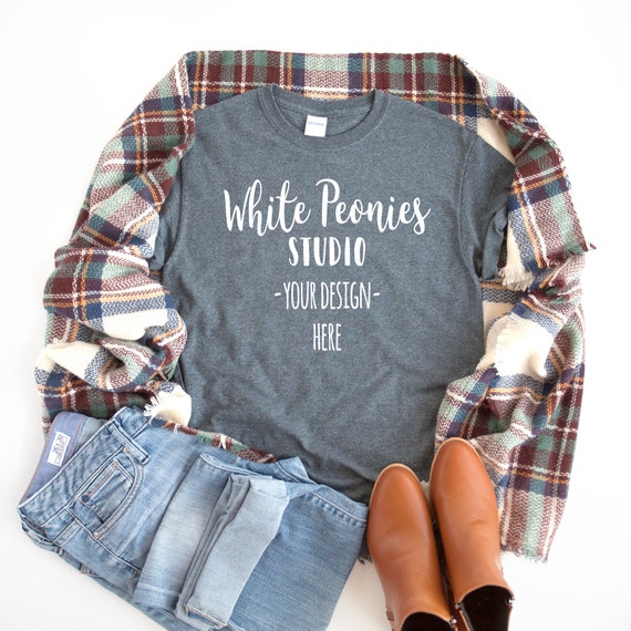 Download Gildan 500 Dark Heather Mockup Winter T Shirt Mock Up Etsy