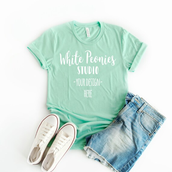 Bella Canvas 3001 Heather Mint Shirt Mockup Bella Canvas Etsy