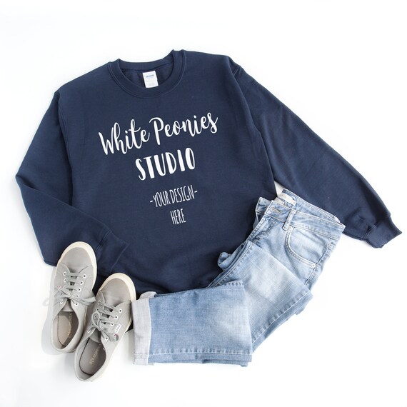 Navy Gildan Sweatshirt Gildan 18000 Flat Lay Gildan Etsy