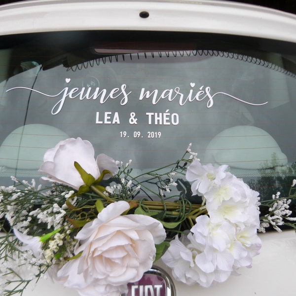 Sticker voiture mariage  personnalisable. Autocollant pour voiture mariage. Sticker "just married"