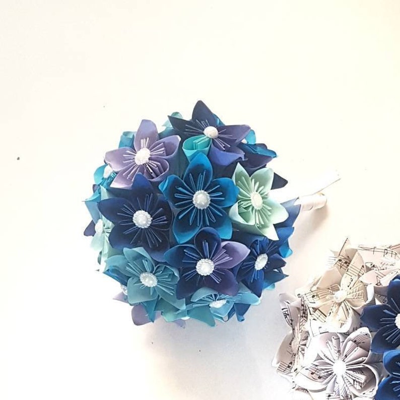 bride origami bouquet Custom wedding paper flower bouquet ball blue theme Paper wedding anniversary gift bridesmaid bouquet