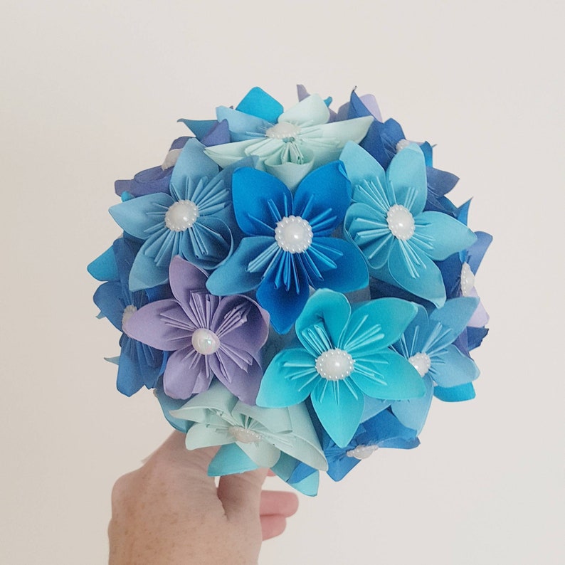bride origami bouquet Custom wedding paper flower bouquet ball blue theme Paper wedding anniversary gift bridesmaid bouquet