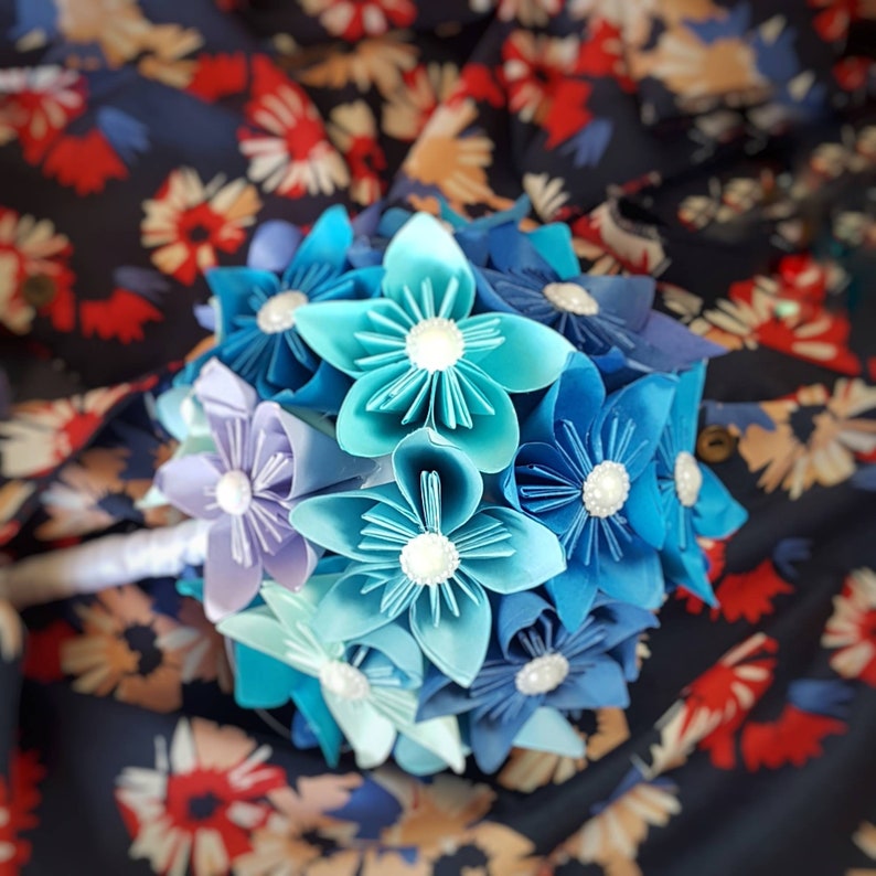 bride origami bouquet Custom wedding paper flower bouquet ball blue theme Paper wedding anniversary gift bridesmaid bouquet