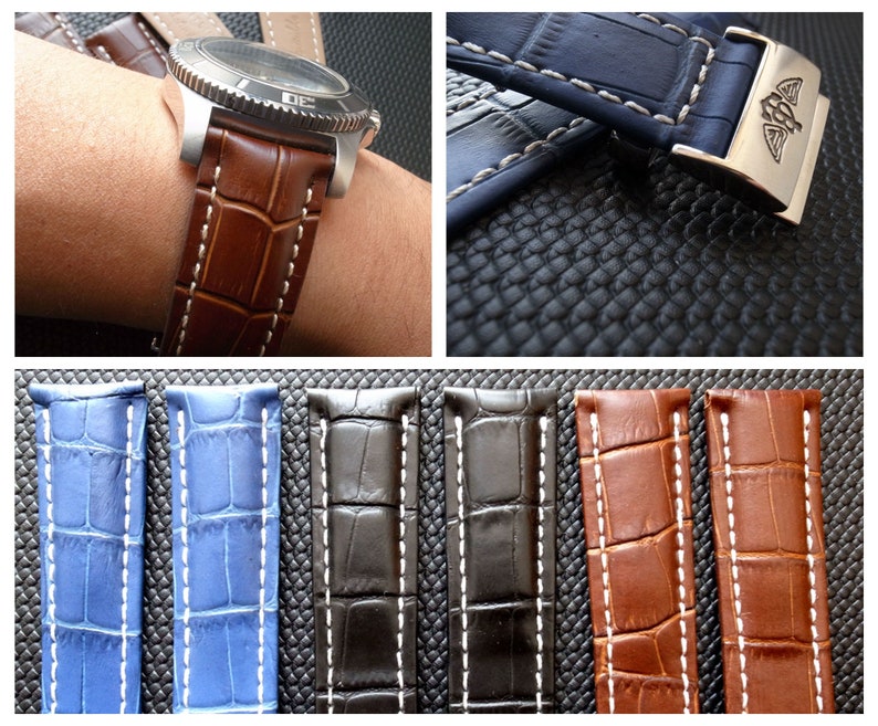 Breitling 22mm Leather Strap with steel deployment clasp Etsy