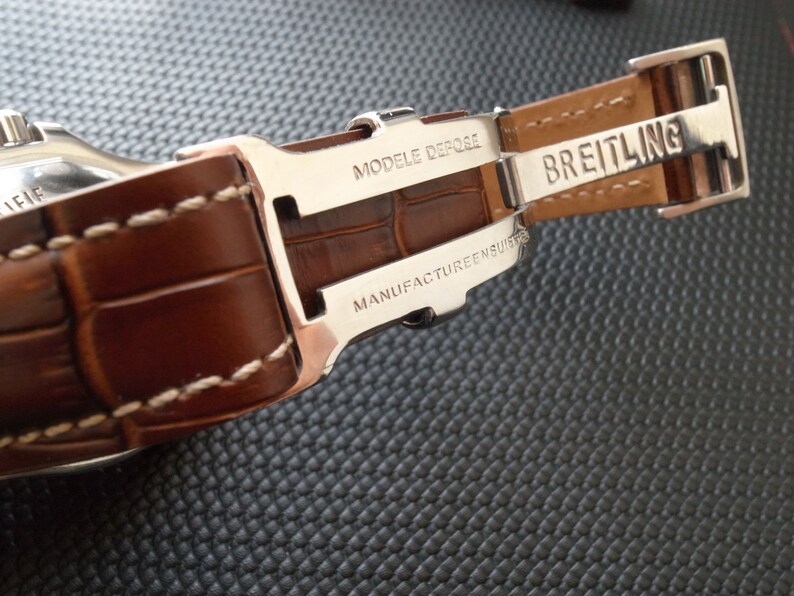 Breitling 22mm Leather Strap with steel deployment clasp Etsy