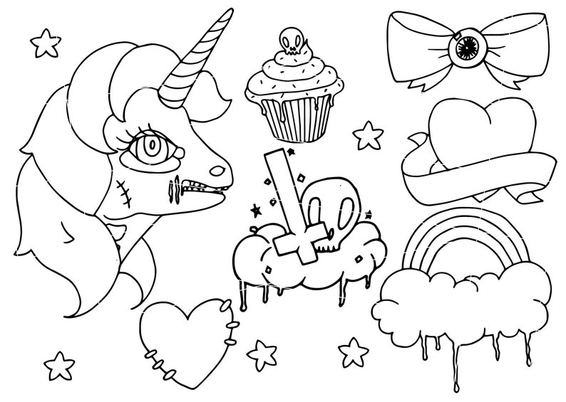 Download Hand Drawn Vector Art Zombie Unicorn Set 1 Cute Creepy Digital Etsy PSD Mockup Templates