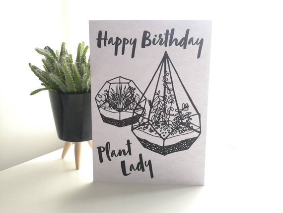 Joyeux Anniversaire Plante Dame Carte De Voeux Main Dessine Etsy Canada