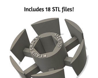 May include: A gray 3D printed object with the text "KLAUS CRAFTS SIZE 60" printed on the side. The object is made up of multiple pieces that can be assembled to create a unique design. Includes 18 STL files.
