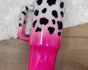 Hot pink cow print 40 oz dupe, custom 40 oz, glitter cowhide, pink cowhide, pink and cow print 40 oz