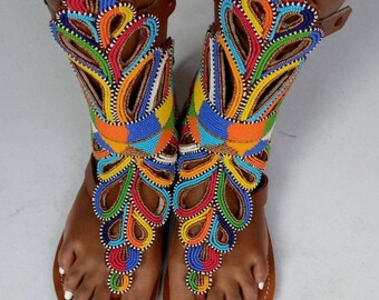 pwani gladiator maasai sandals tribal sandals beaded sandals leather sandals
