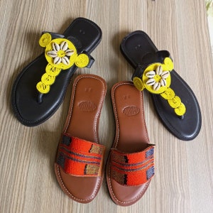 Handgefertigte Afrikanische Perlensandalen/Authentische Massai-Stil Leder Flip-Flops Frauen/Boho Strand Sandalen/Bequeme Sommer Sandale Afrikanische Geschenke