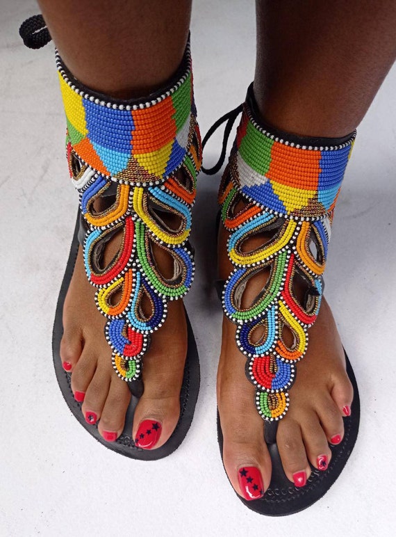 ON Saleafrican Sandals Beaded Gladiators Outdoor Sandals | Etsy