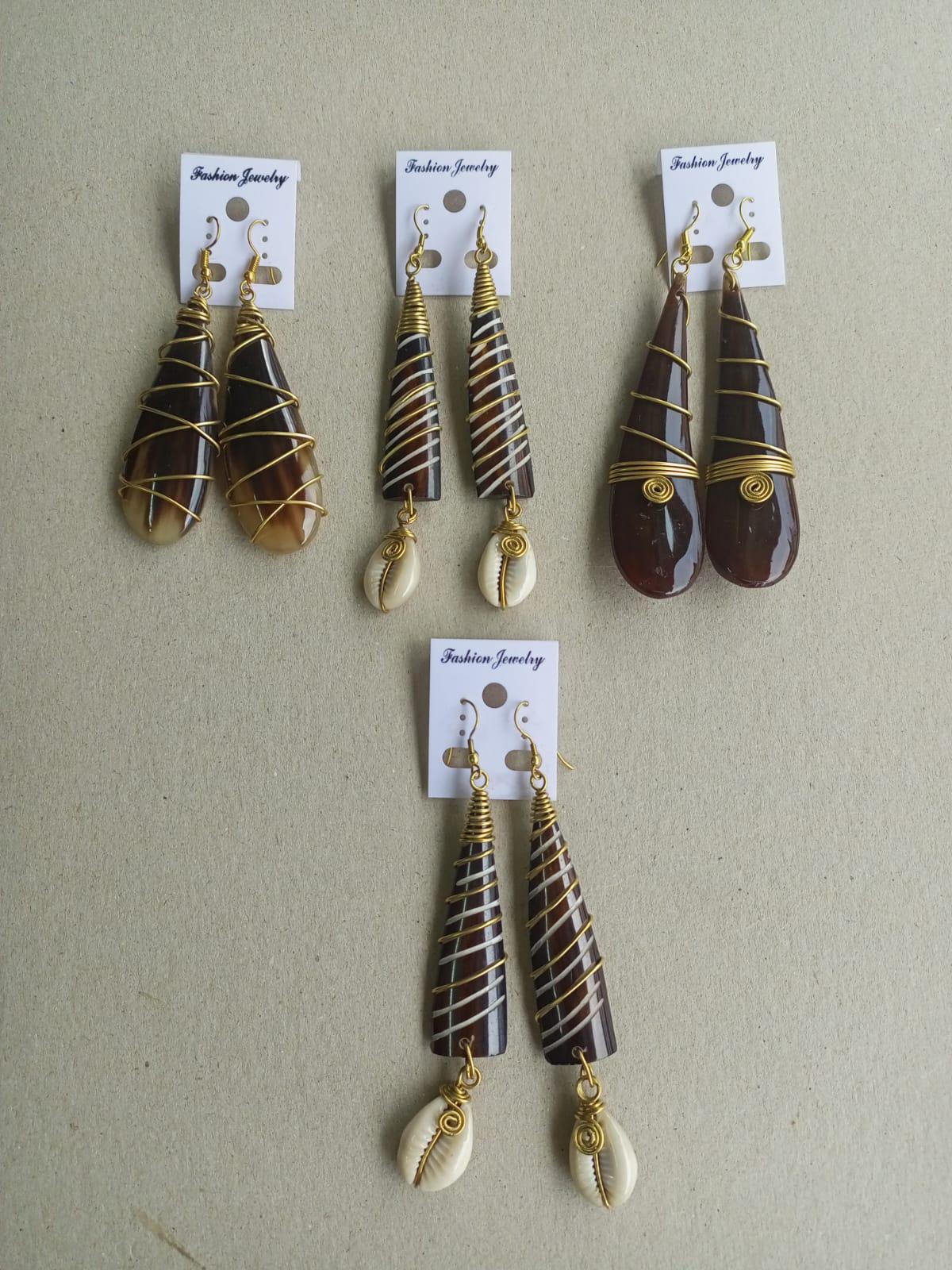 Wholesale Brass & ABS Bone Earrings – Boho Tribal Dangle Jewelry, Handmade Statement Earrings, Bulk Fashion Accessories for Women"