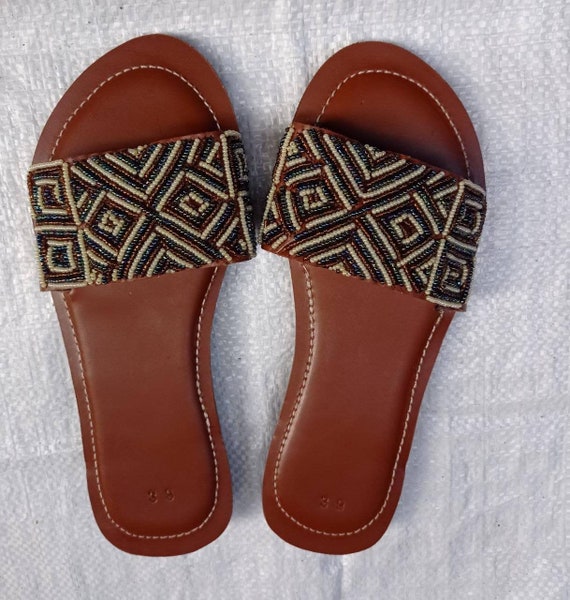 ON Sale:african Beaded Sandals Summer Sandals Leather | Etsy