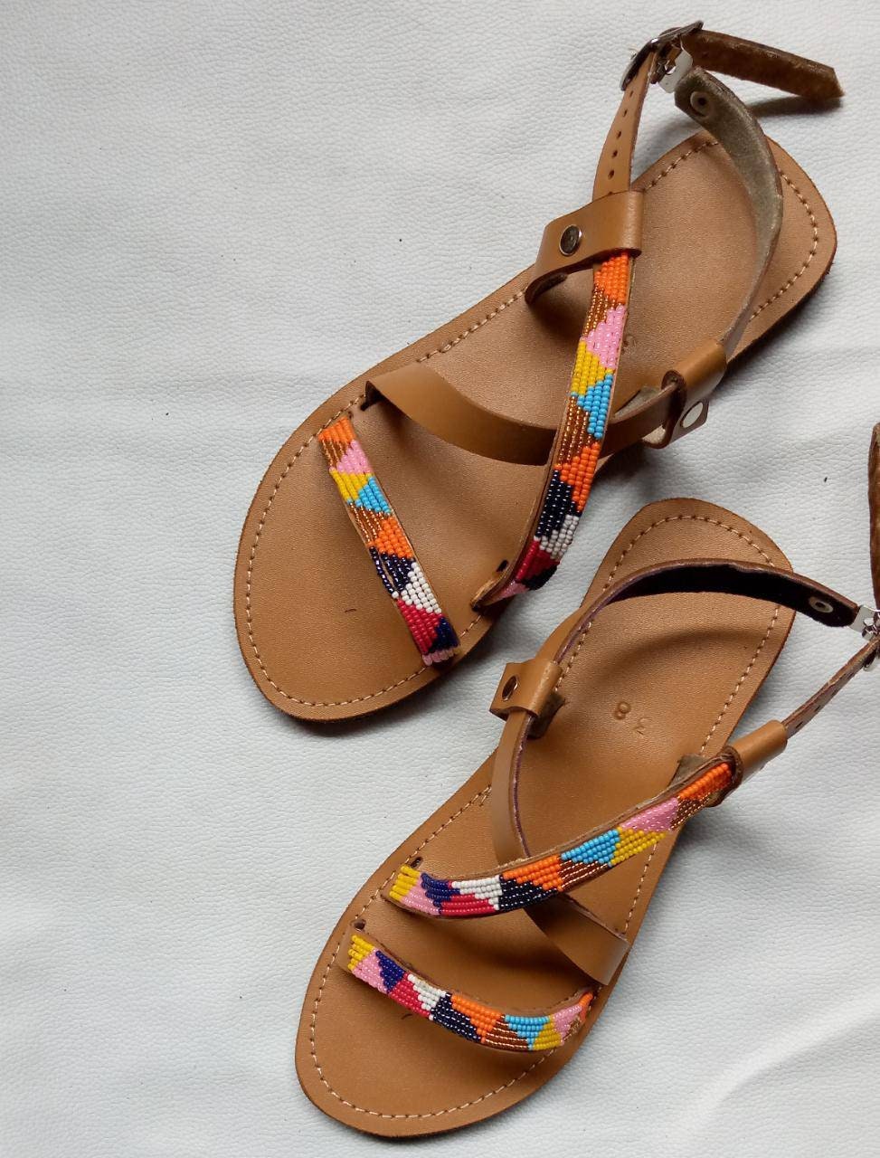 ON SALE:African beaded sandals summer sandals leather | Etsy