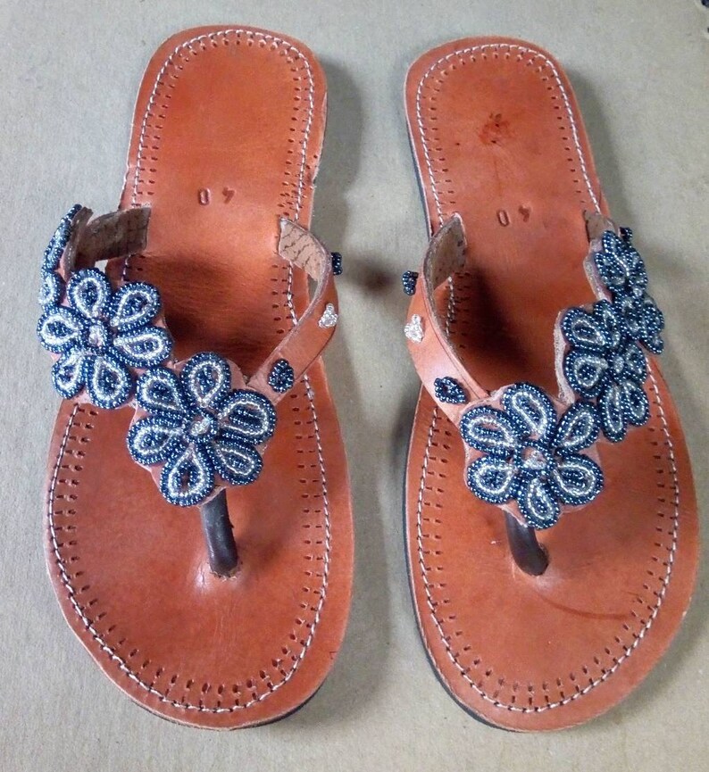 African beaded sandals, Brown Leather sandals,handmade sandals