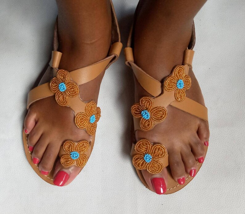 ON Saleafrican Beaded Sandals Summer Sandals Leather Etsy