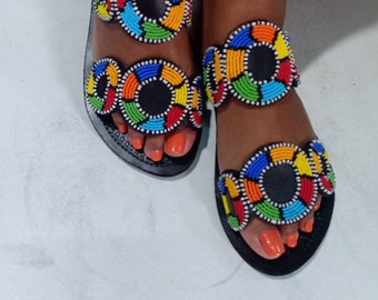 ON SALE:Beaded sandals/sandals women leather/African Beaded sandals/sandals women/leather sandals women/summer sandals/mothers day gift.