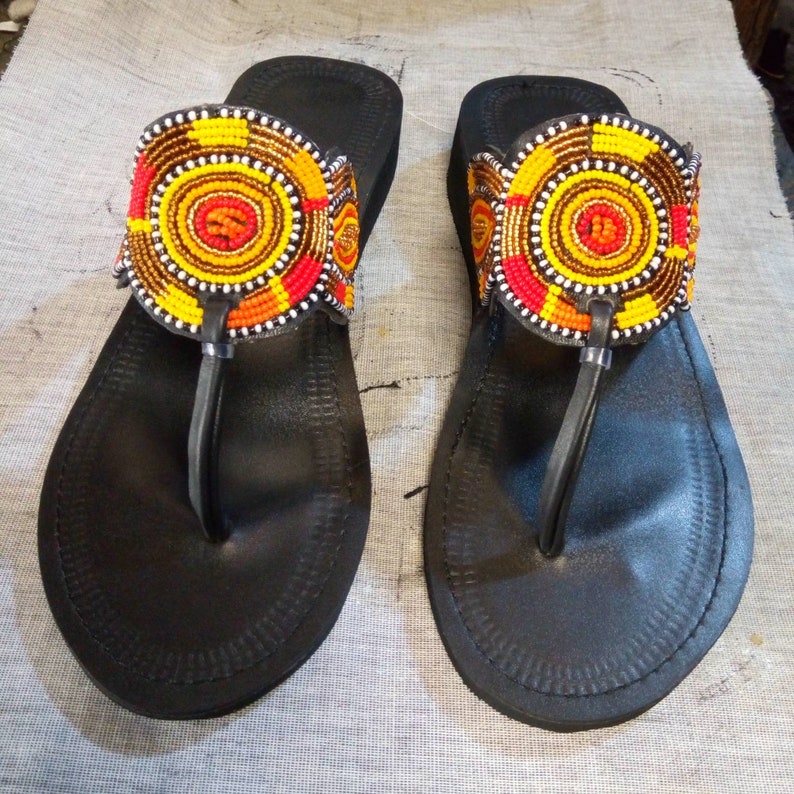 African Beaded Sandals Women Sandals Wedge Sandals Kenyan - Etsy