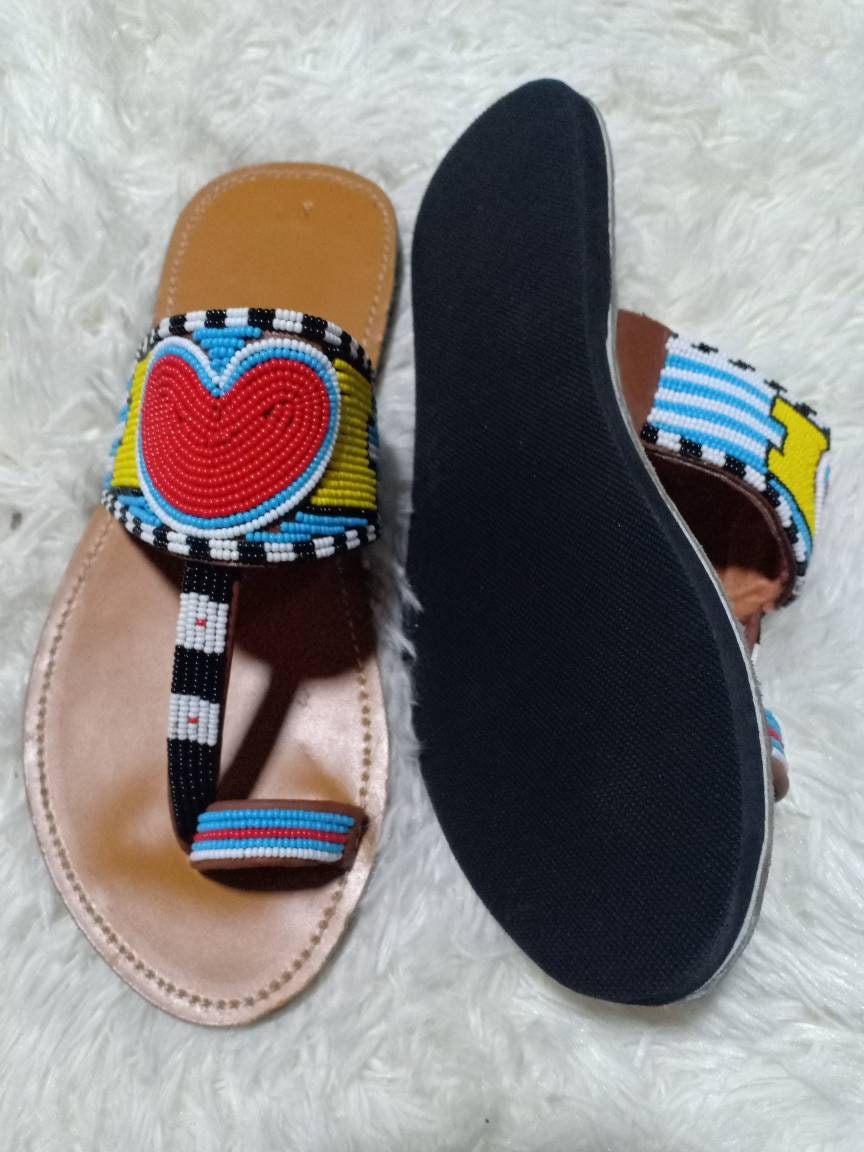 ON Sale:african Beaded Sandalssummer Leather Sandalswomen - Etsy