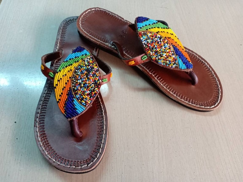 African Beaded Sandals Summer Sandals Leather Sandals Women - Etsy
