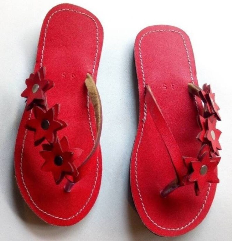 Red Leather Sandals summer Leather Sandals Evening - Etsy