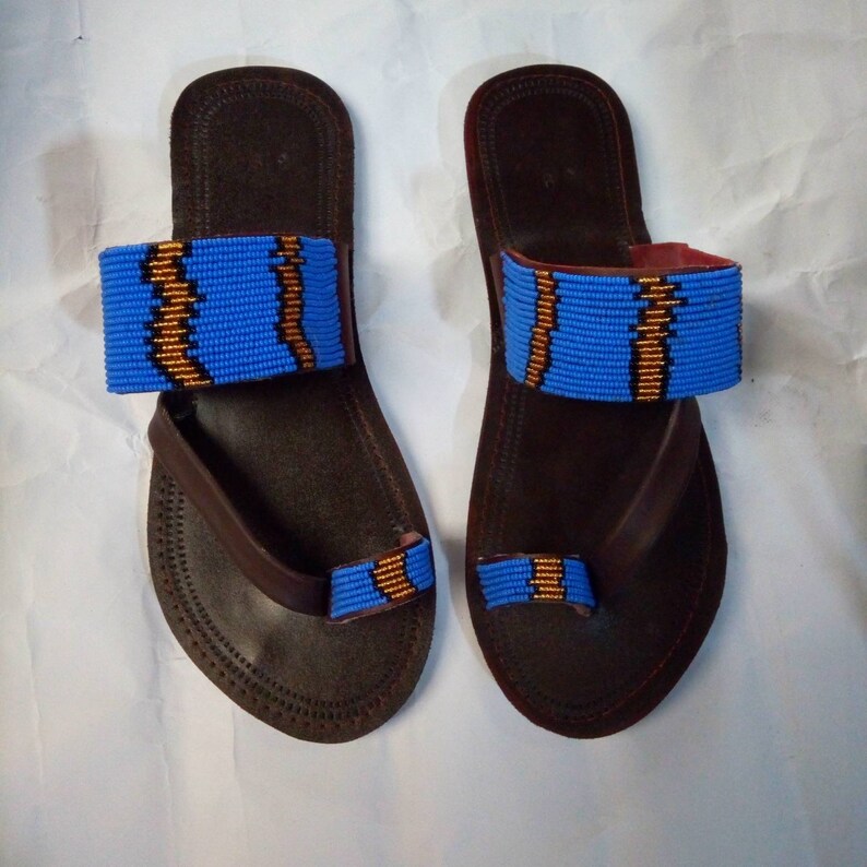 Blue and Gold African Beaded Sandals Women Sandals Kenyan Etsy