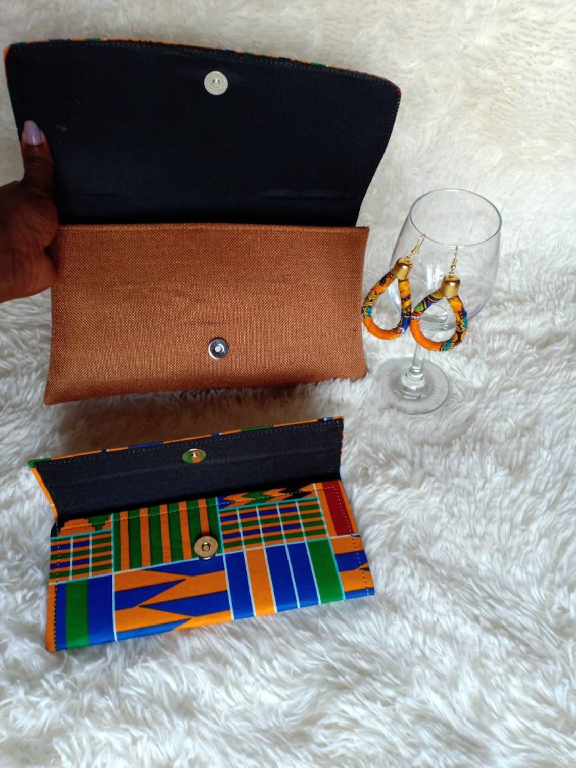 African purses with a matching wallet and earringsAfrican Etsy