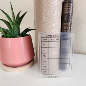 Tarjeta de PVC reutilizable para desglosar efectivo