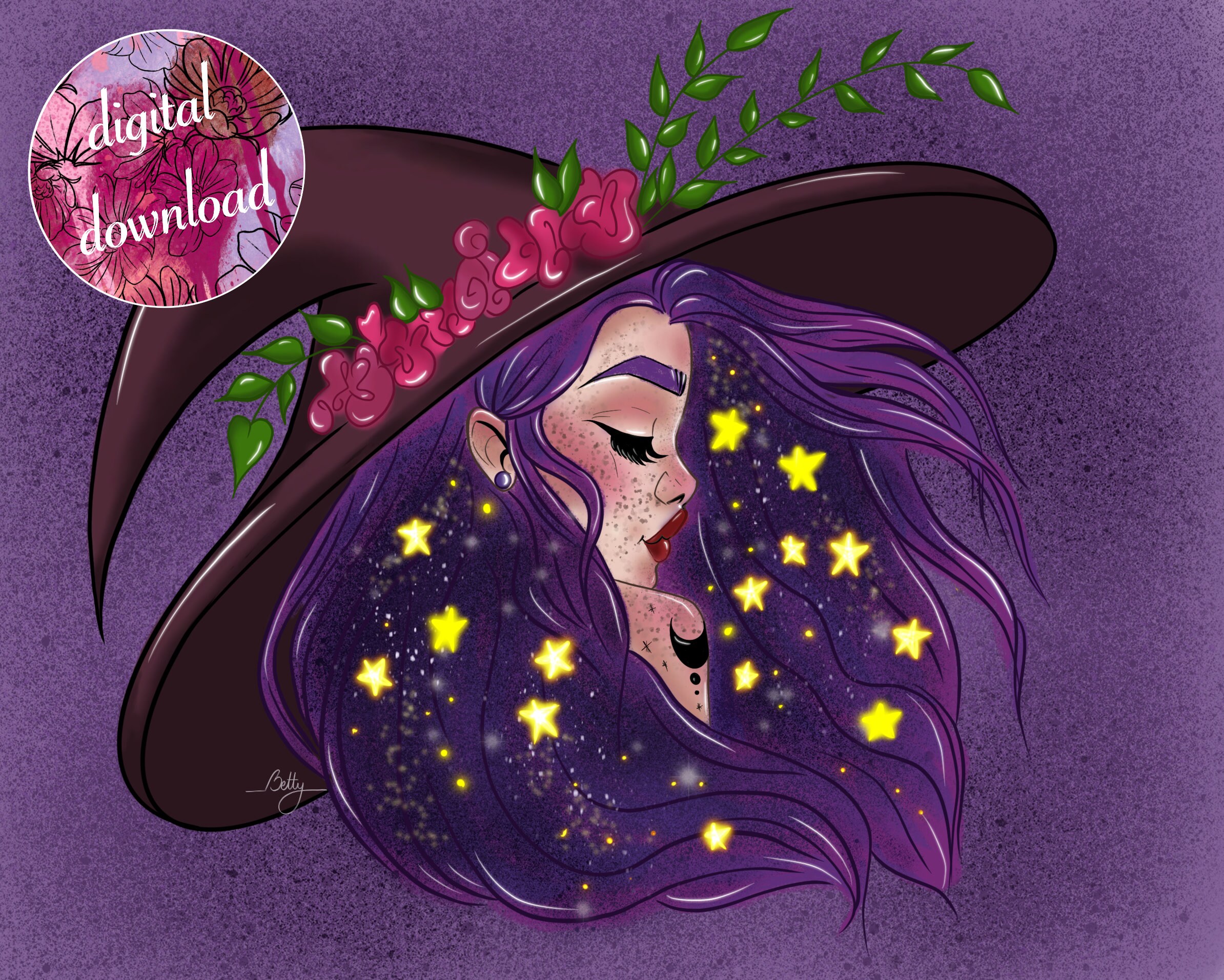 PRINTABLE digital illustration Star Witch | Etsy