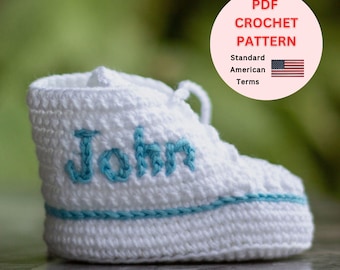 Personalized Crochet Baby Sneakers Pattern: Embroidery Booties (PDF Pattern for 3 Sizes 0-9 Months)