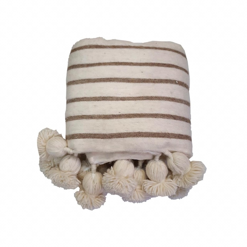 Moroccan pompom blankets tassel throw blankets striped Etsy