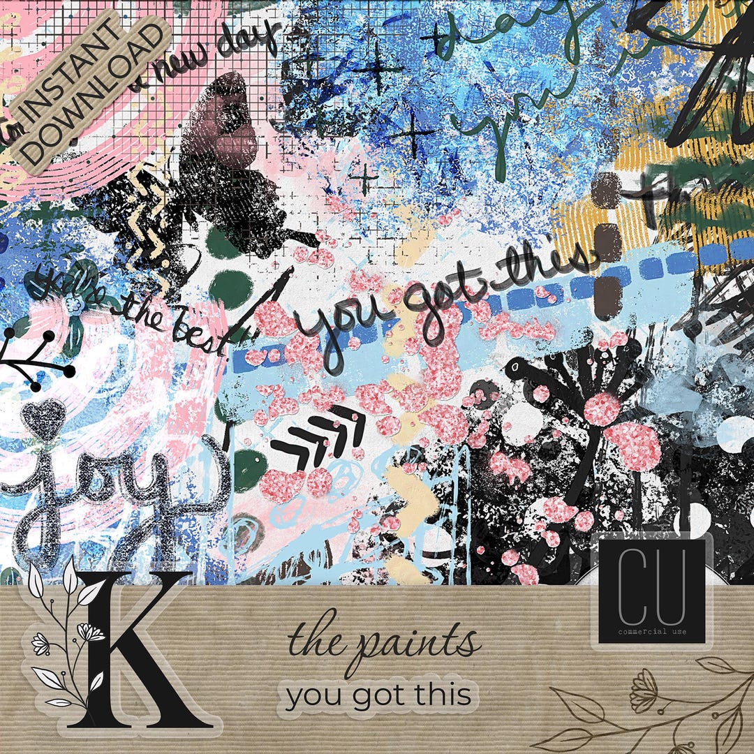 Mixed Media Paint & Stamp Pack CU, One of a Kind Scrapbooking Ephemera ...