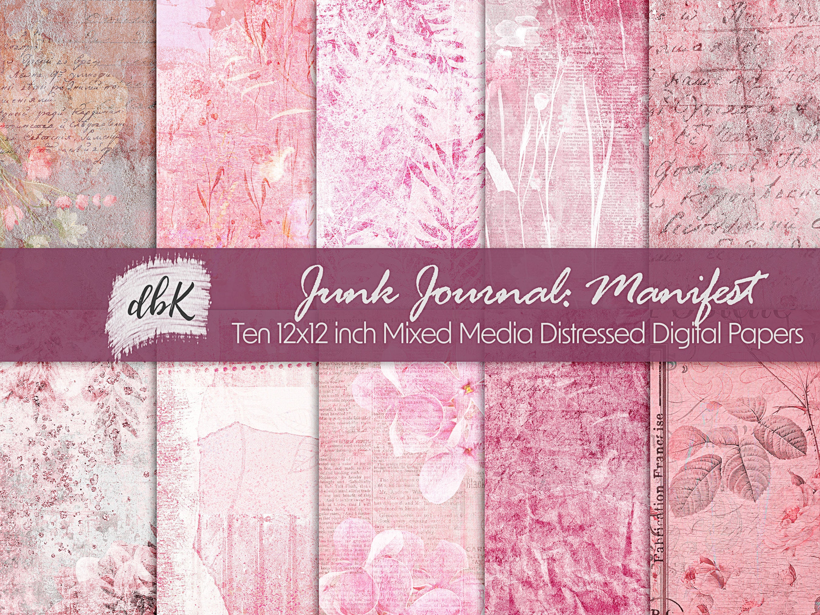 Printable Junk Journal Kit, Digital Download, Grunge Paper Pack
