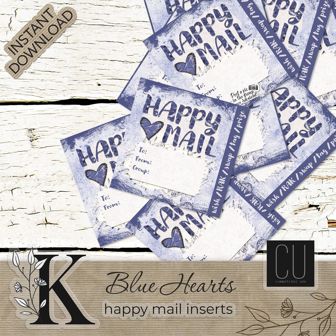 Mail Insert Designs Blue Heart Happy Mail Inserts, Penpal Stationery, Printable Labels ...