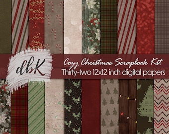 Cozy Christmas Digital Scrapbook Papers Kit (Digital Download)