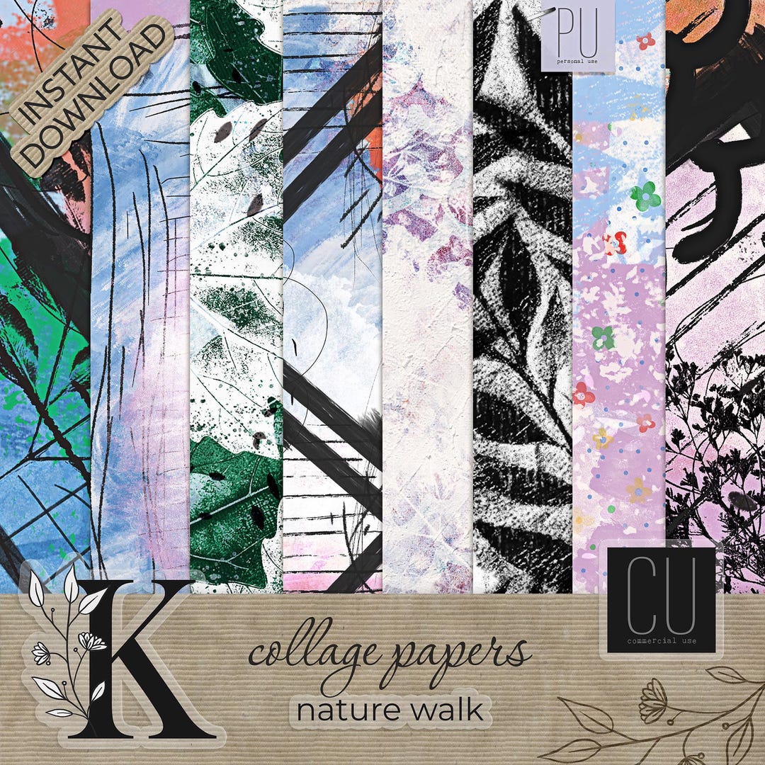Nature Walk Collage Papers, Mixed Media Junk Journal Kit (digital ...