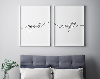 Good Night Quote Print, Set of 2 Prints, Good Night Typography Print, Black & White Quote Print, Good Night Decor Print, Typography Quote