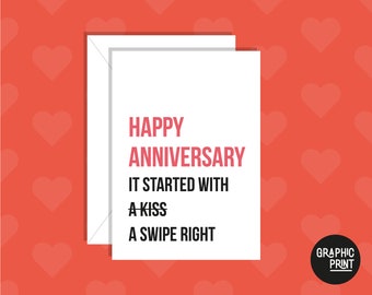 It Started With A Swipe Right Anniversary Card, Funny Anniversary Card, Cute Anniversary Card, Card for Boyfriend/Girlfriend, Valentines