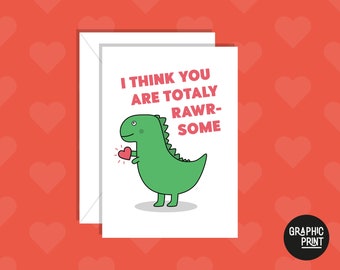 Totally Rawr-some Valentines Card, Dinosaur Valentines Card, Cute Anniversary Card, Anniversary Card for Boyfriend/Girlfriend, Valentines