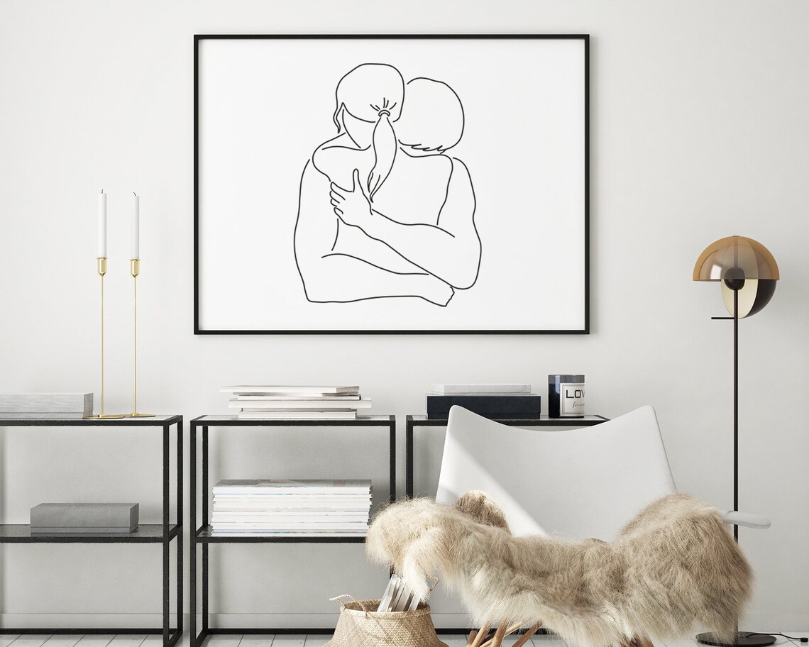 Couples Embrace Line Art Poster Cuddle Line Art Line Art - Etsy