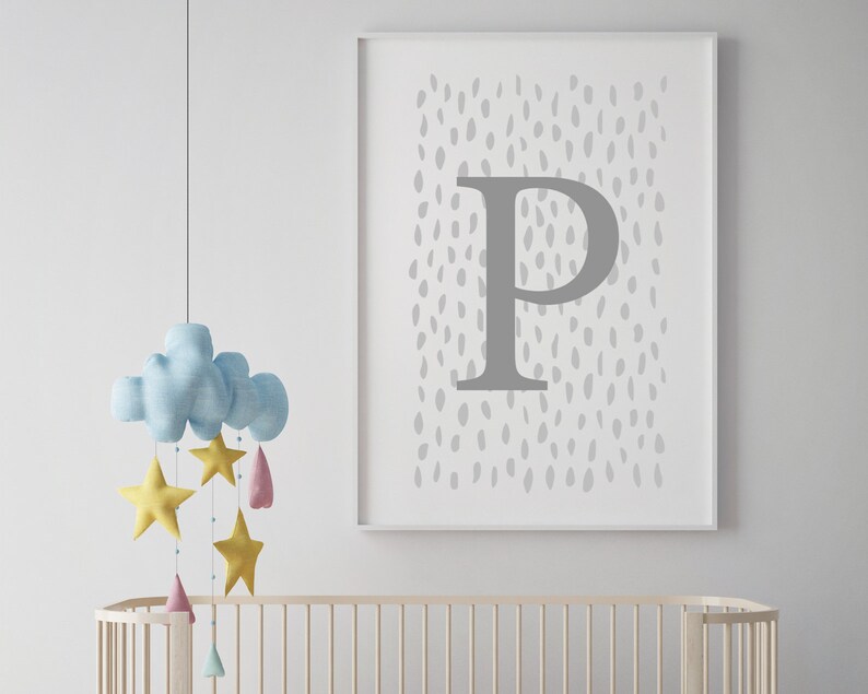Grey Initial Nursery Print Nursery Letter Print Initial Wall Etsy