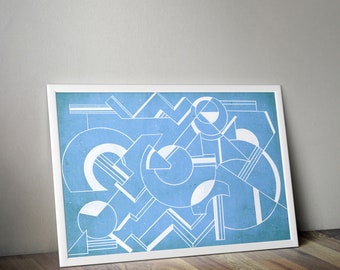 Art Deco, Geometric Blue Abstract Pastel Minimalist Poster, Nordic, Abstract Poster, Geometric Poster, Pastel Poster, Wall Art, Home Decor