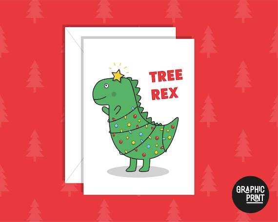Funny Tree Rex T-Rex Dinosaur Joke Personalised Christmas Card 
