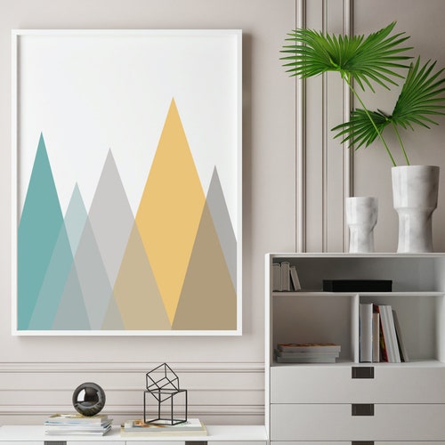 Nordic Abstract Geometric Mountain Landscape Wall Art Canvas Etsy