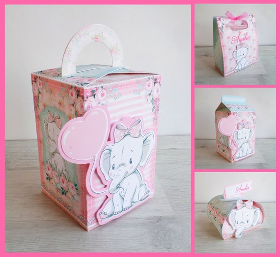 Pink Elephant Baby Shower Favor Box Personalized Candy Box Etsy