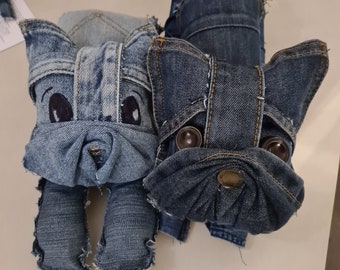 Upcycled Denim Dog Sewing PDF pattern . Hand Sew Your Own Eco-Friendly Denim Dog - Perfect Gift for Dog Lovers