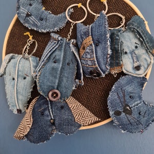 PDF PATTERN KEYRINGS tree decorations  upcycled denim cats and dogs hand sewing. Ideal for craft fairs charity stalls easy craft.