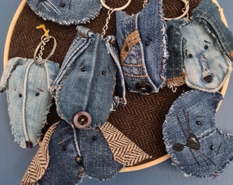 PDF PATTERN KEYRINGS tree decorations  upcycled denim cats and dogs hand sewing. Ideal for craft fairs charity stalls easy craft.