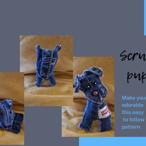 PDF 3 MINI PUPPIES pattern using upcycled old denim jeans